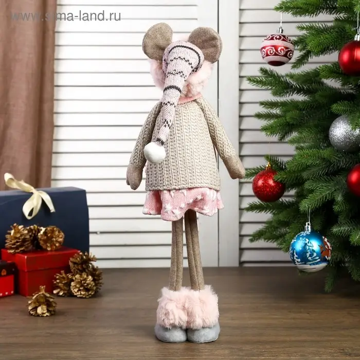 Кукла интерьерная Кукла интерьерная "Мышка в бежевом свитере и розовой юбочке" 62х14х16 см
