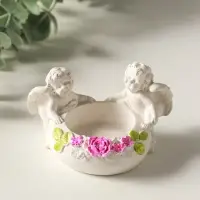 Подсвечник на 1 свечу &laquo;Ангелы с цветами&raquo; 5&times;8&times;7 см, белый с росписью