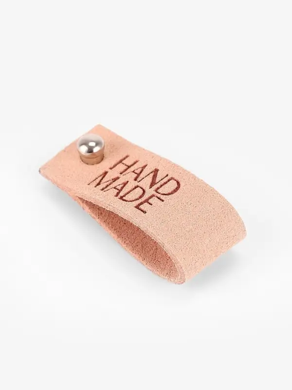 Бирка с кнопкой Hand made, замша, 10 шт., 8&times;1.5 см, бежевая