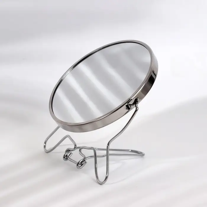 Зеркало настольное, с увеличением х2, настенное, двустороннее, 13.5&times;15 см, (d=11.5 см), металлическое