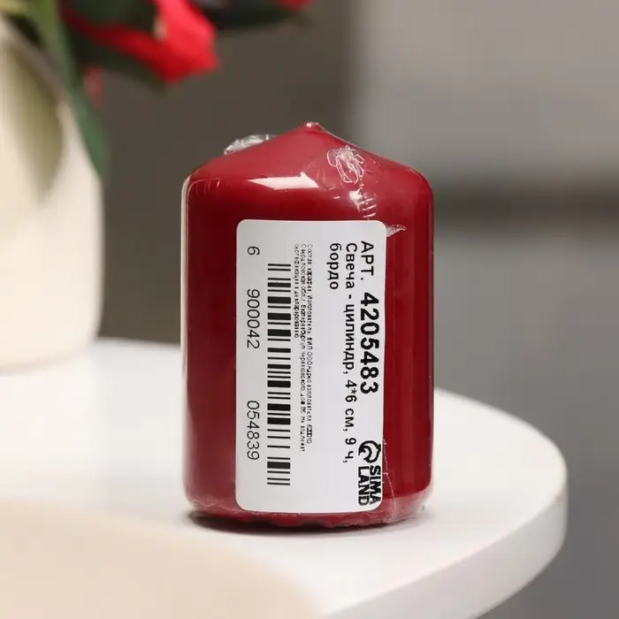 Свеча - цилиндр, 4×6 см, 9 ч, бордо