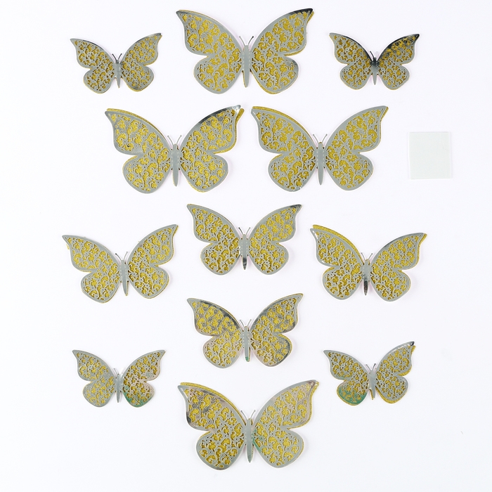 Набор топперов &laquo;Бабочки&raquo;, с узорами, набор &mdash; 12 шт., цвет серебро