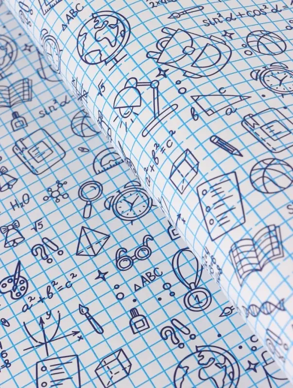 Бумага упаковочная крафт «Школьная пора», голубой/синий на белом фоне 0.7×10±5% м Бумага упаковочная крафт «Школьная пора», голубой/синий на белом фоне 0.7×10±5% м