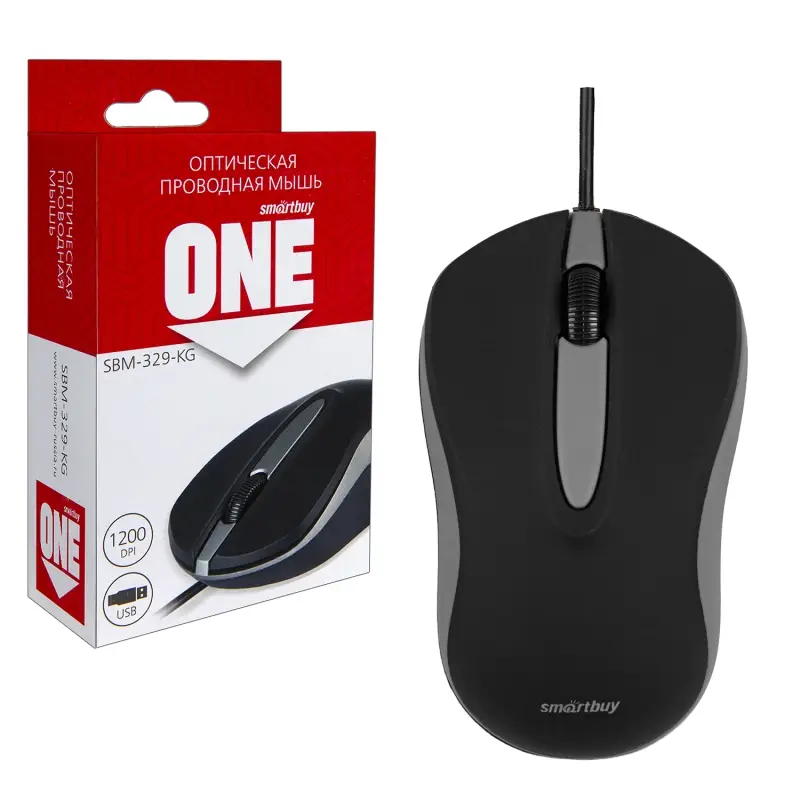 Мышь проводная Smartbuy ONE 329 черно-серая (SBM-329-KG) / 100 Мышь проводная Smartbuy ONE 329 черно-серая (SBM-329-KG) / 100