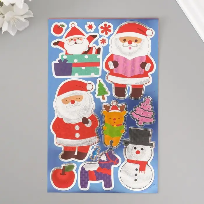 Наклейка пластик "Новый год" синяя 24,5х13,2 см