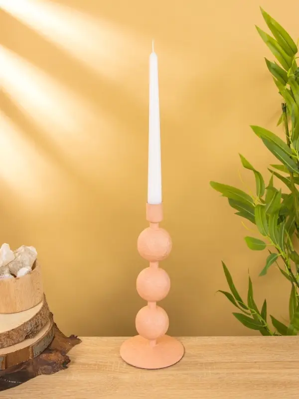 Подсвечник на 1 свечу "Пудровый" с 3 сферами 10х10х25 см