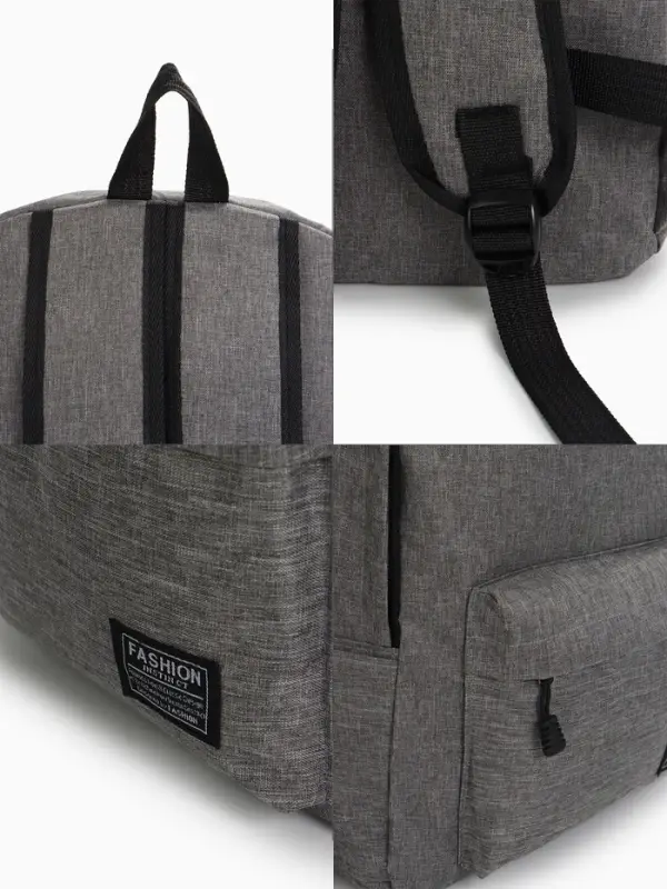 Рюкзак школьный на молнии, с карманами, однотонный, размер 29&times;12&times;39 см, серый