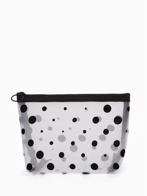 Косметичка DOTs, с рисунком, сетка, на молнии, белая