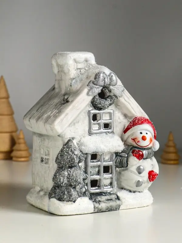 Сувенир керамика свет "Снеговичок у домика" 11,5х7,5х15,5 см