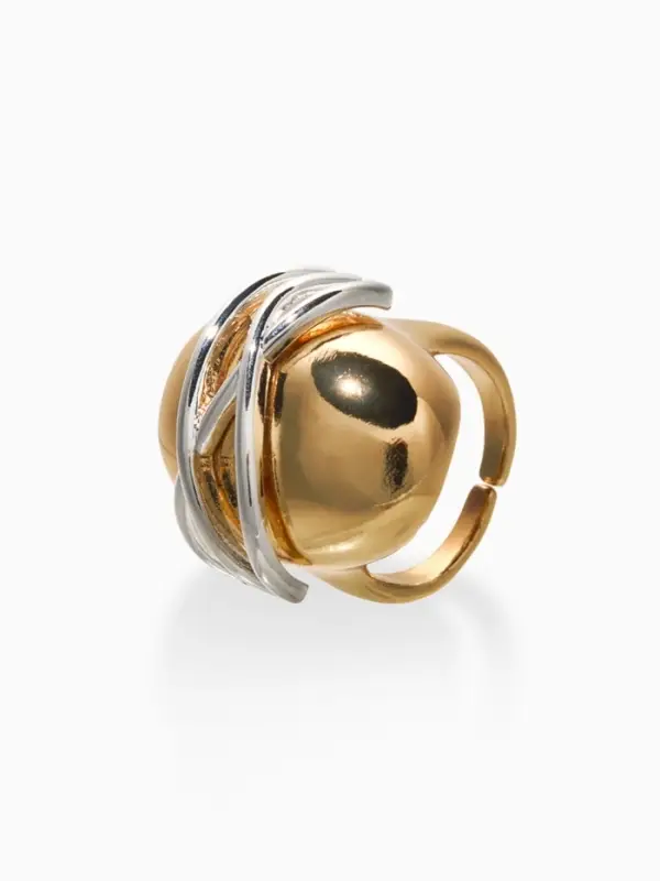 Кольцо медь "Сетка на овале", цвет золото- серебряный, безразмерное