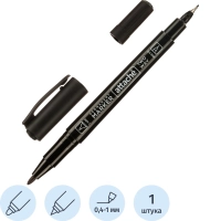 Маркер перманентный Attache 0,4/1мм черный, двусторонний, игольчатый/кругл