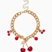 Браслет "Вишневый рай" на цепи, большая, цвет красный в золоте