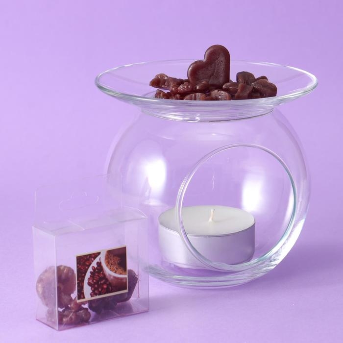 Стеклянный подсвечник с наполнителем  Стеклянный подсвечник с наполнителем "Шоколад", ароматизатор, 16х16 см