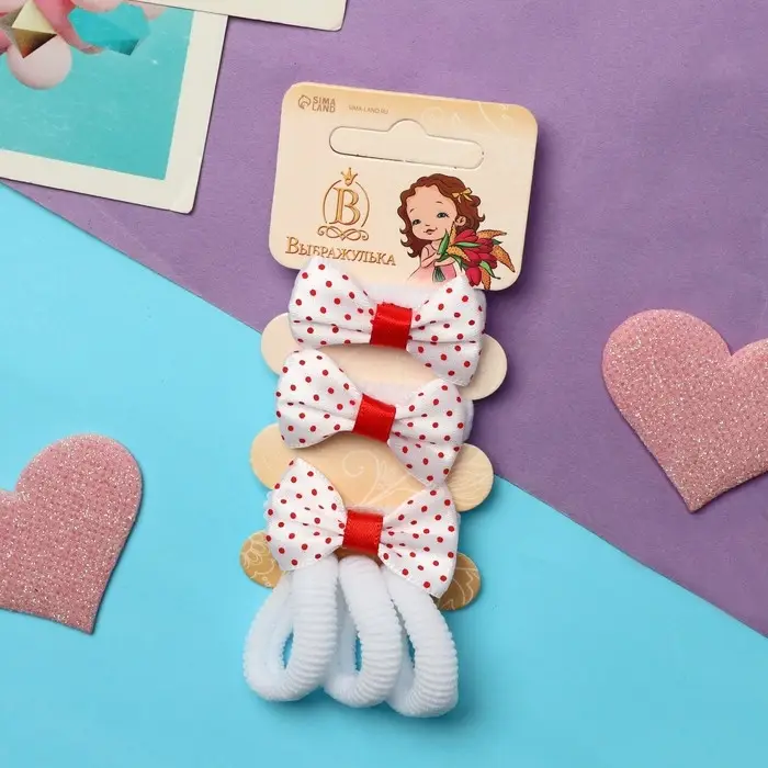 Резинка для волос  Резинка для волос "Глория" (набор 6 шт) горох, белый