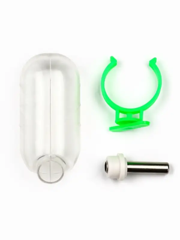 Поилка для грызунов, 60 мл, 12&times;4 см, с металлическим носиком, прозрачная, зелёное крепление