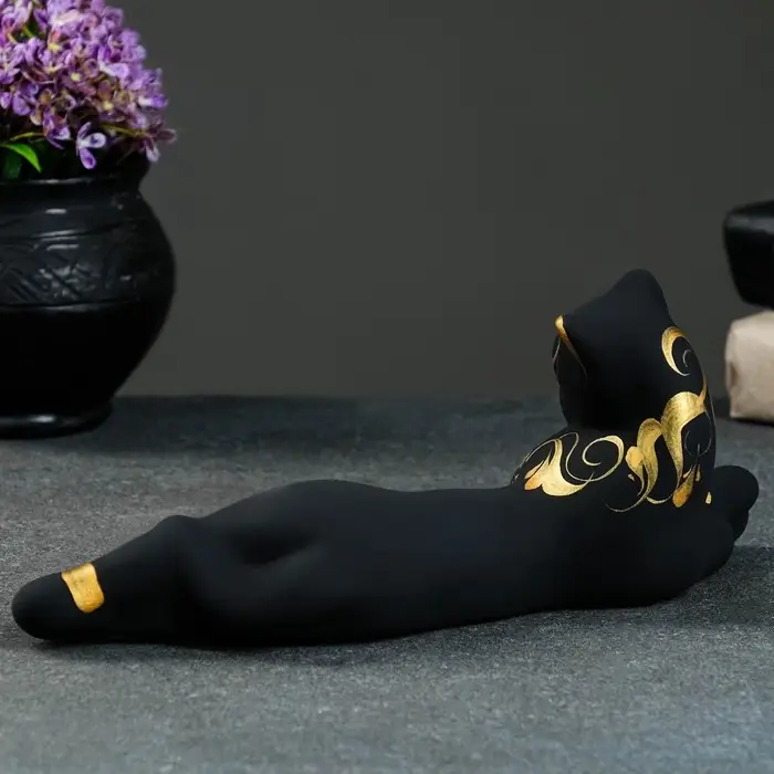 Фигура керамика &laquo;Кошка Багира лежачая&raquo;, роспись, чёрная, 7&times;27&times;10 см