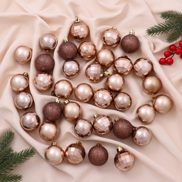 Ёлочные игрушки, шары новогодние , пластик, набор d-4 см, 36 шт Ёлочные игрушки, шары новогодние , пластик, набор d-4 см, 36 шт "Диско ассорти" коричневый