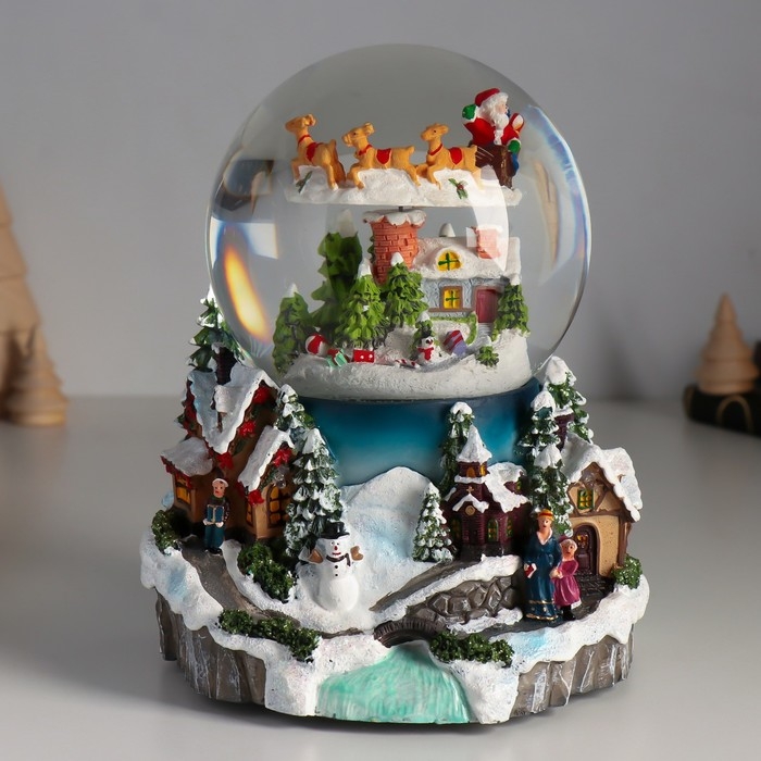 Сувенир полистоун водяной шар музыка, свет Сувенир полистоун водяной шар музыка, свет "Полёт Мороза" крутится d=12 см 16х15,5х19,5 см 1033444