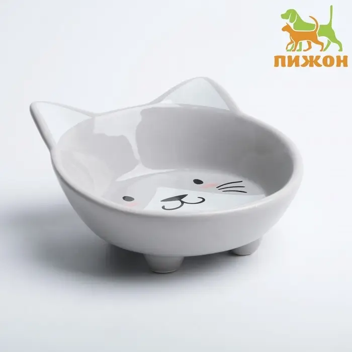 Миска &laquo;Голова кота&raquo;, 150 мл, 14&times;12.5&times;6.5 см, керамика, серая