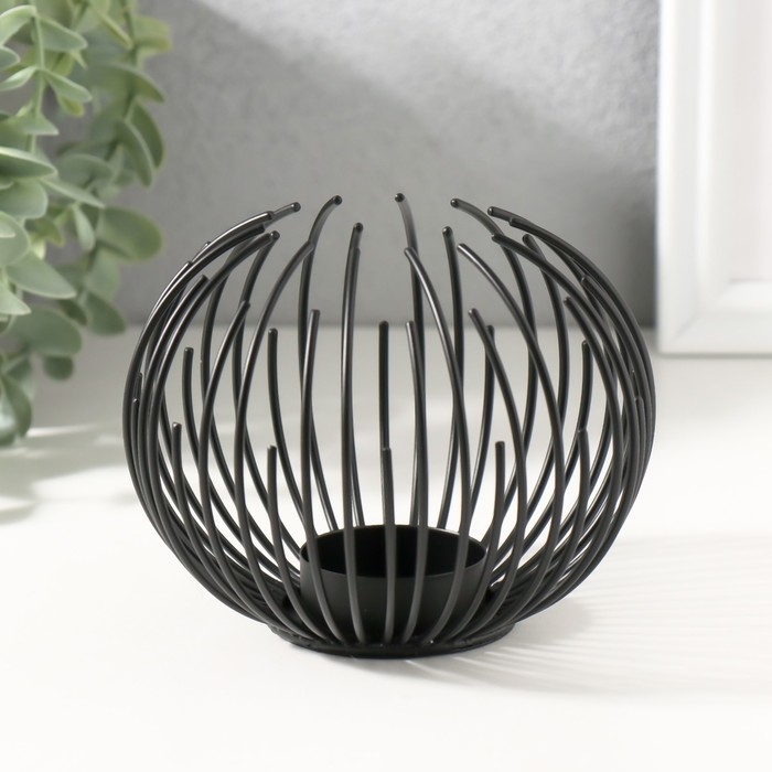 Подсвечник на1 свечу металл d=5 см Подсвечник на1 свечу металл d=5 см "Шар из прутьев" чёрный 11,5х11,5х9,5 см