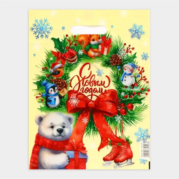 Пакет «Рождественский венок», полиэтиленовый с вырубной ручкой, 30×40 см