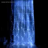 Гирлянда &laquo;Занавес&raquo; 2.8&times;3 м, роса на крючках, с пультом, IP20, серебристая нить, 300 LED, свечение белое, 8 режимов, USB