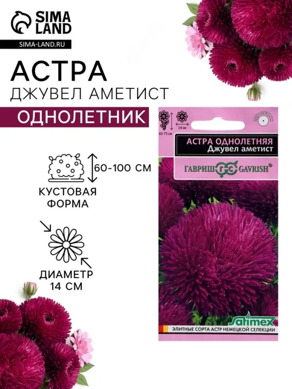 Семена цветов Астра игольчато-коготковая &laquo;Джувел Аметист&raquo;, однолетняя, 0.05 г, &laquo;Гавриш&raquo;