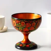 Конфетница на ножке, 14&times;14 см, дерево, хохлома