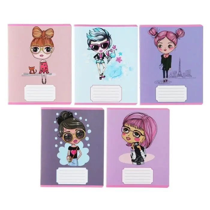 Тетрадь 24 листа в линейку, Calligrata, Fashion, обложка мелованный картон, серые листы, МИКС