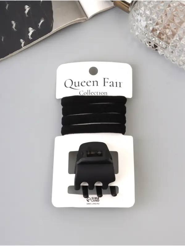 Набор для волос QF &laquo;Вивьен&raquo;, 4 резинки 5.5 см, краб 3 см, зубья, чёрный