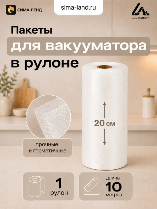 Пакеты для вакууматора в рулоне Luazon, рифлёные, 20&times;1000 см, 190 мкм