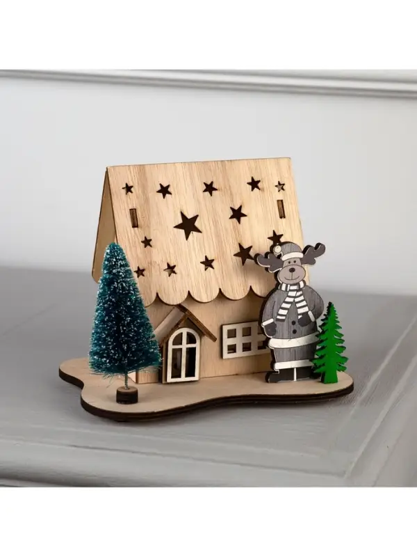 Светодиодная фигура &laquo;Дом с оленем&raquo; 11&times;15&times;3 см, дерево, от батареек LR41&times;3, свечение тёплое белое