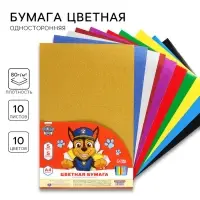 Бумага цветная самоклеящаяся, с блёстками, А4, 10 листов, 10 цветов, мелованная, односторонняя, в пакете, 80 г/м², Щенячий патруль