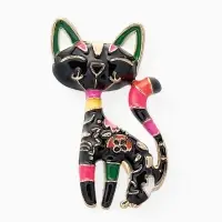 Брошь &laquo;Кошка&raquo;, расписная, чёрная в золоте