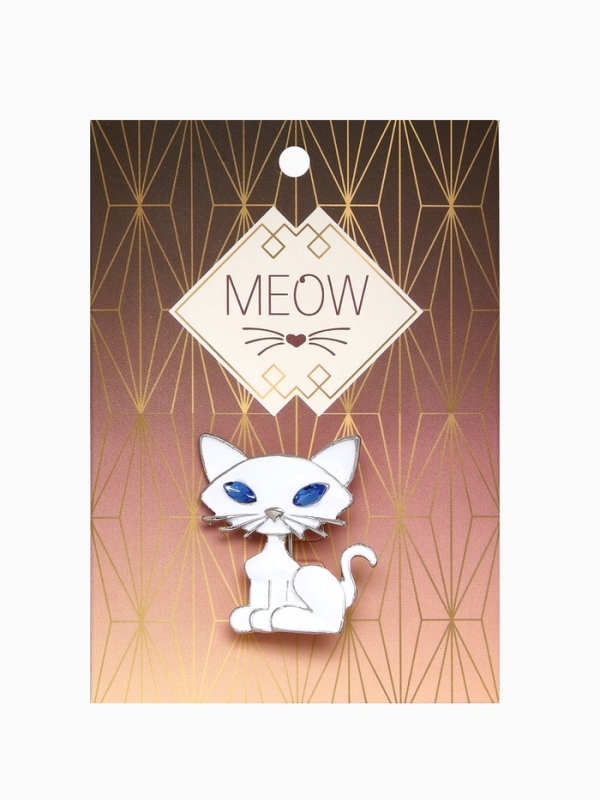 Брошь «Кошечка» хитрая, цвет бело-голубой в серебре Брошь «Кошечка» хитрая, цвет бело-голубой в серебре