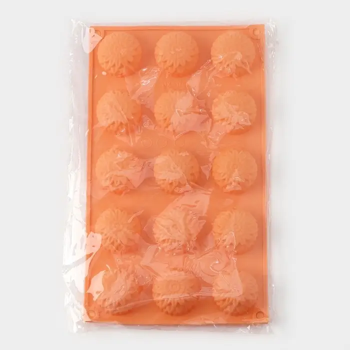 Форма для конфет и шоколада &laquo;Цветы. Хризантема&raquo;, силикон, 29&times;17&times;2 см, 15 ячеек, персиковая