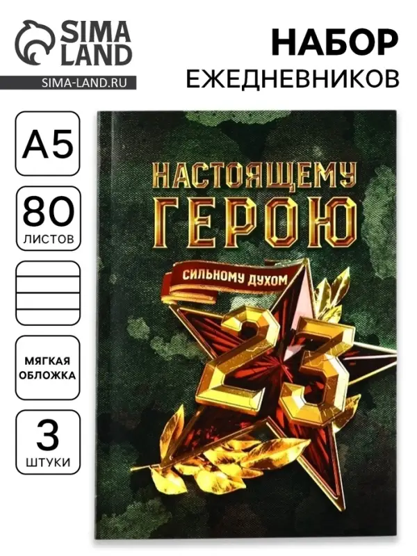 Ежедневник А5, 80 л., мягкая обложка, набор 3 шт. &laquo;Настоящему герою&raquo;