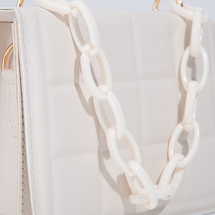 Сумка женская мессенджер из искусственной кожи с цепью, 14×20 см, цвет молочный Сумка женская мессенджер из искусственной кожи с цепью, 14×20 см, цвет молочный