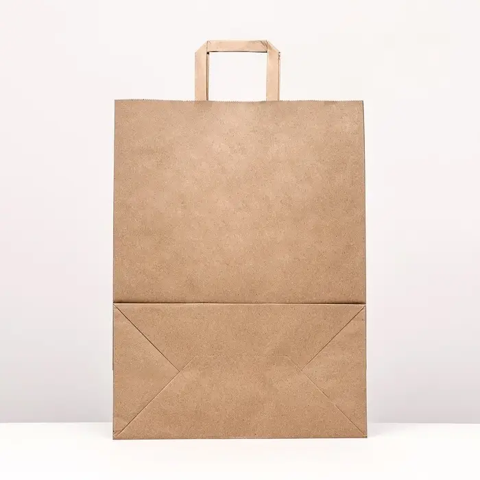 Пакет бумажный, плоская ручка крафт 32×17×43 см, 90 г/м² Пакет бумажный, плоская ручка крафт 32×17×43 см, 90 г/м²