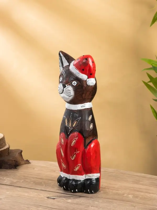 Сувенир интерьерный "Кот новогодний" 14х10х40 см, дерево