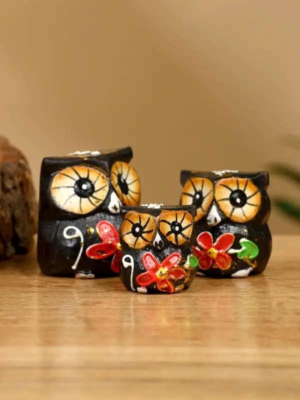 Набор сувенирный "Совята" дерево H 4, 3, 2 см, цв. чёрный