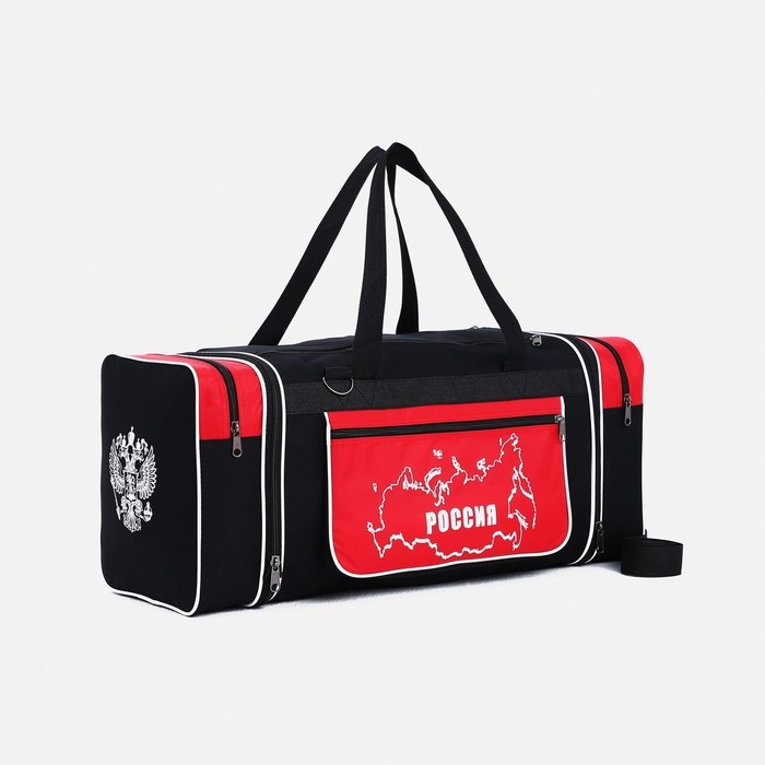 Сумка дорожная на молнии, с увеличением, 3 наружных кармана, длинный ремень, цвет чёрный/красный Сумка дорожная на молнии, с увеличением, 3 наружных кармана, длинный ремень, цвет чёрный/красный
