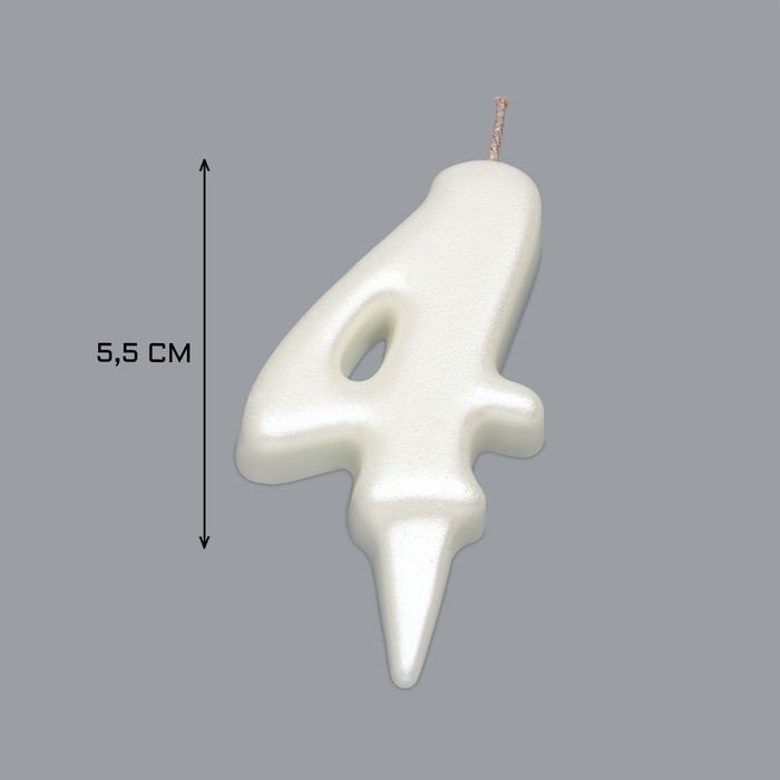 Свеча для торта Свеча для торта "Овал" цифра "4", большая, жемчужный, 5,5 см