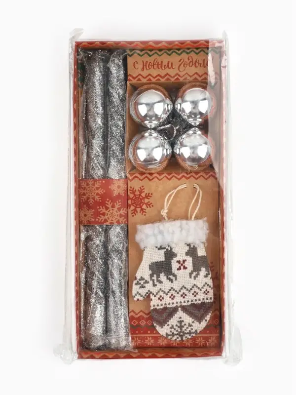 Подарочный набор &laquo;Удачного Нового года!&raquo;, в наборе 2 свечи, 4 шарика, ёлочная игрушка
