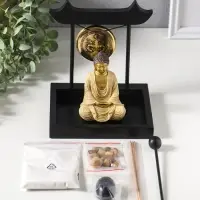 Сад Дзен "Будда в кремовом у гонга" песок+камни+аромапалочки 13,2х15х16 см