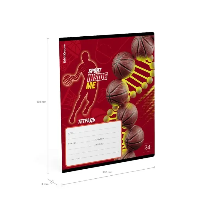 Тетрадь 24 листа в линейку, ErichKrause Sport DNA, обложка мелованный картон, УФ-лак, блок офсет 100% белизна, МИКС