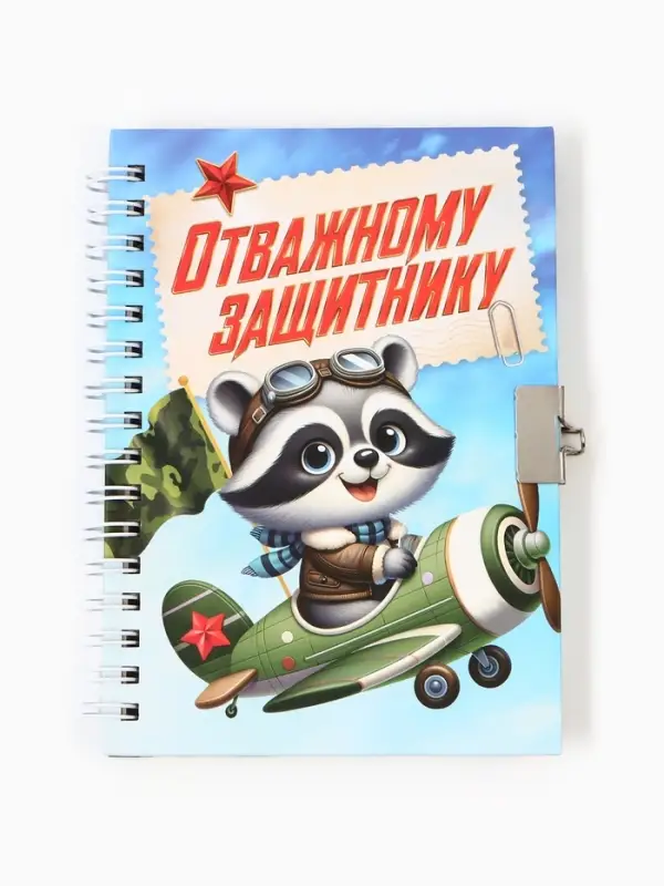 Блокнот на замочке А6, 50 листов в твердой обложке «Отважному защитнику»
