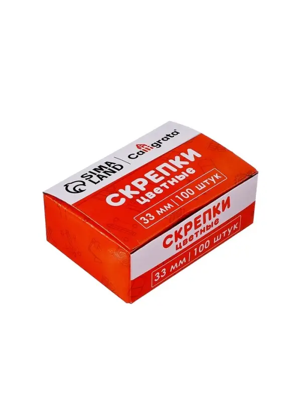 Скрепки 33 мм цветные в картонной коробке 100 штук