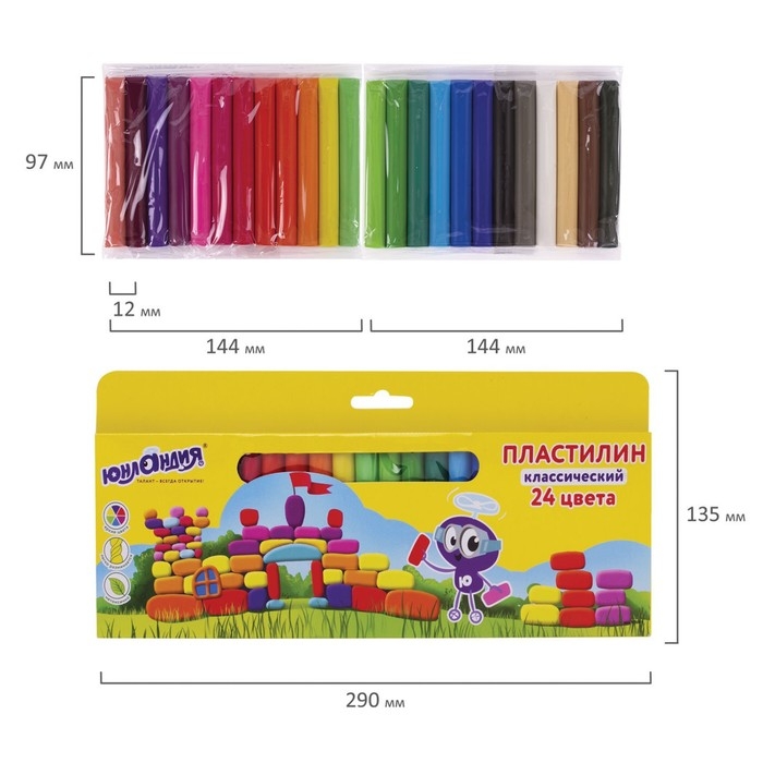 Пластилин 24цв 480г ЮНЛАНДИЯ ВЫСШЕЕ КАЧЕСТВО (Таиланд), 105031 Пластилин 24цв 480г ЮНЛАНДИЯ ВЫСШЕЕ КАЧЕСТВО (Таиланд), 105031
