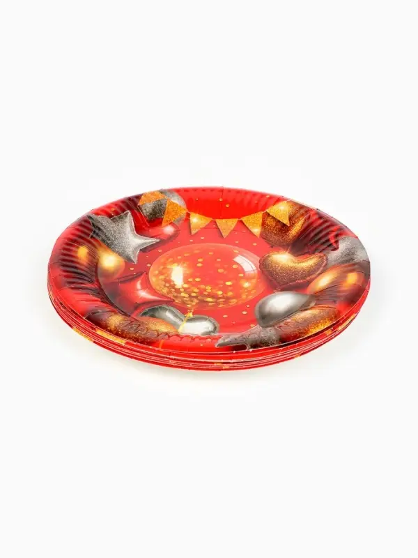 Тарелка одноразовая бумажная «Воздушные шары фольга», красная 18 см